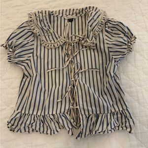 American Eagle Striped Ruffle Blouse